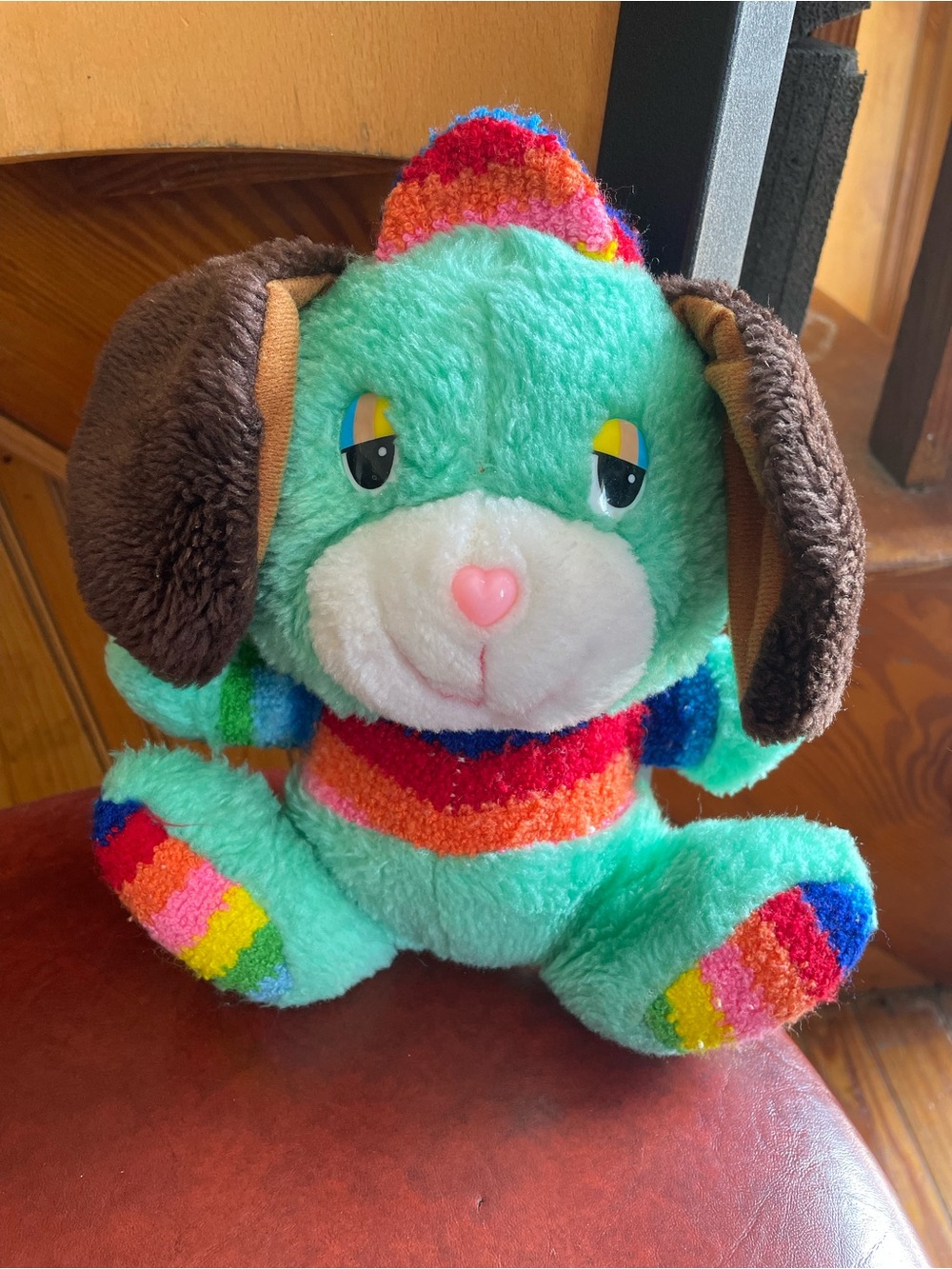 Vintage 80’s Animal Toy Puppy Dog Plush with Rainbow Stripes kids Unique rare